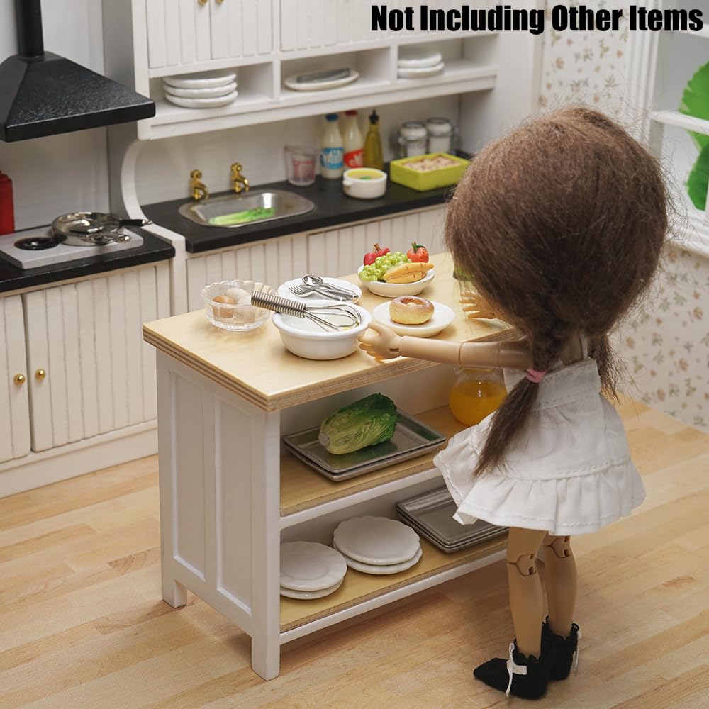 Odoria 1/12 Scale Dollhouse Kitchen Island – Miniature Dining Table with Storage Shelves in Natural Wood