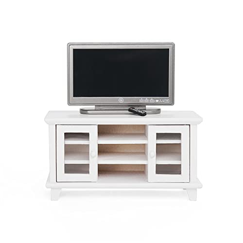 Odoria 1/12 Scale Dollhouse TV Stand with Television – White Miniature Living Room Furniture