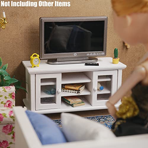 Odoria 1/12 Scale Dollhouse TV Stand with Television – White Miniature Living Room Furniture