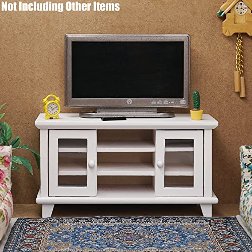 Odoria 1/12 Scale Dollhouse TV Stand with Television – White Miniature Living Room Furniture