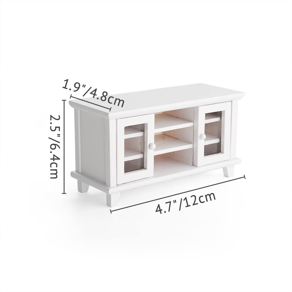 Odoria 1/12 Scale Dollhouse TV Stand with Television – White Miniature Living Room Furniture