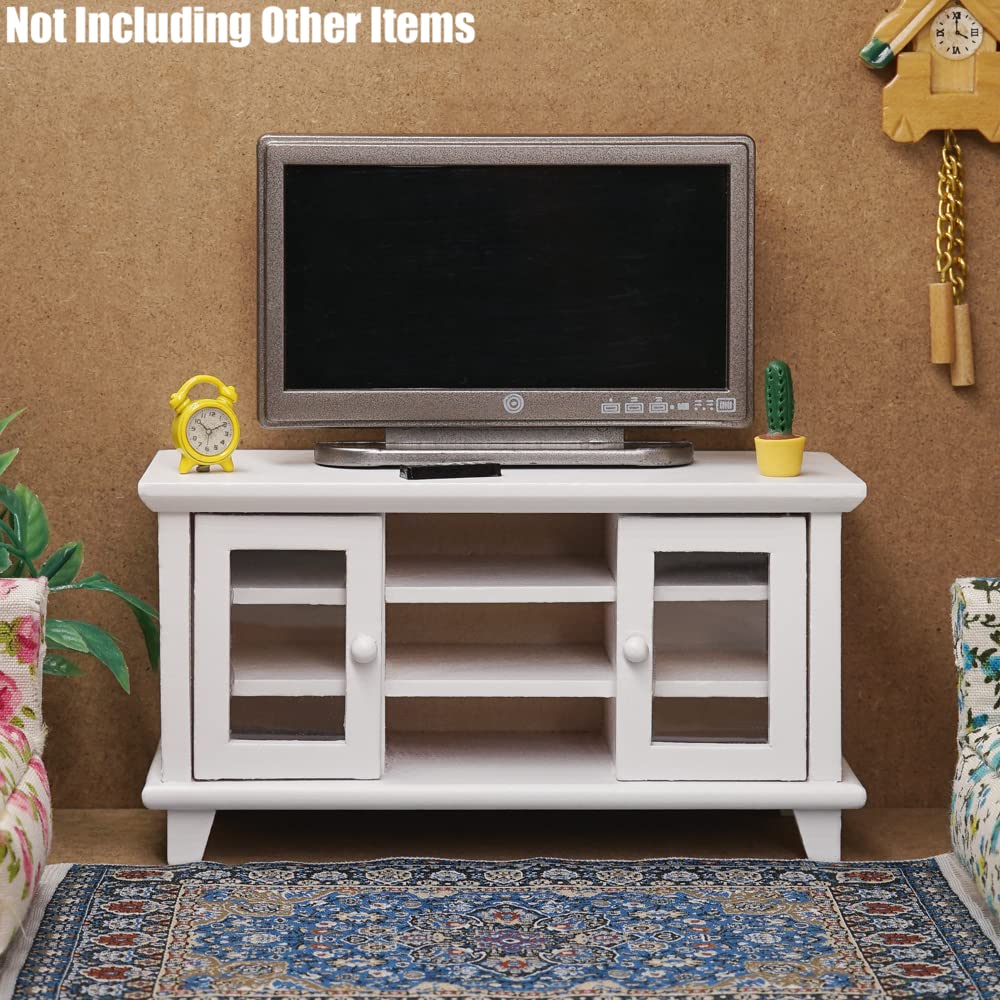 Odoria 1/12 Scale Dollhouse TV Stand with Television – White Miniature Living Room Furniture