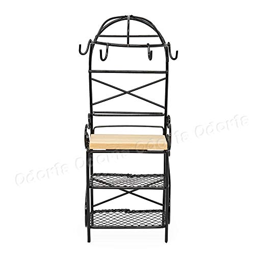 Odoria 1/12 Scale Miniature Bakers Rack - Black Metal & Wood Dollhouse Kitchen Decor
