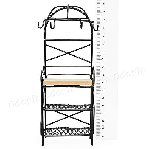 Odoria 1/12 Scale Miniature Bakers Rack - Black Metal & Wood Dollhouse Kitchen Decor