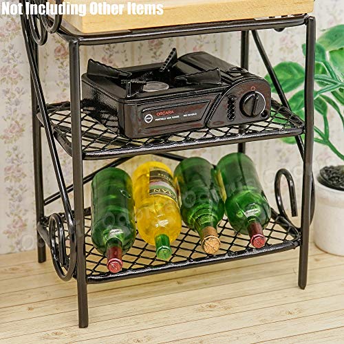 Odoria 1/12 Scale Miniature Bakers Rack - Black Metal & Wood Dollhouse Kitchen Decor