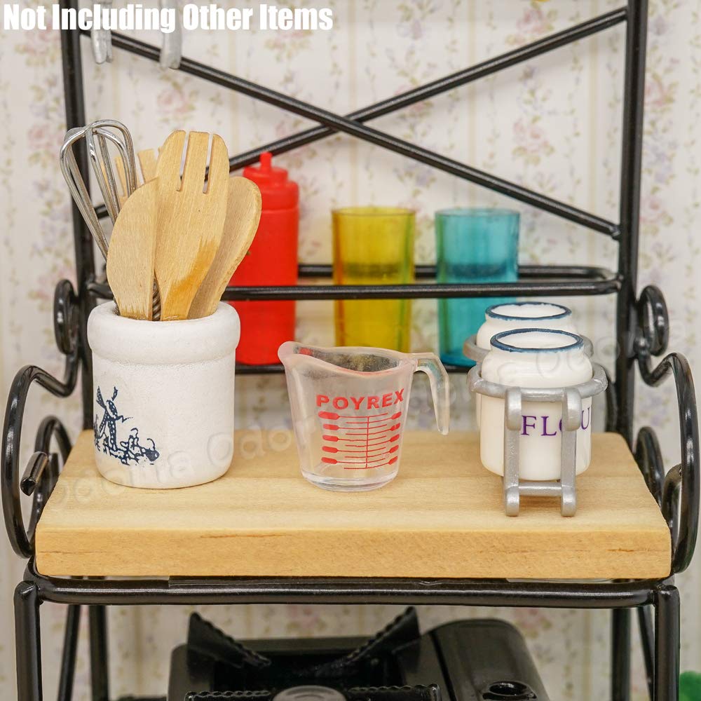 Odoria 1/12 Scale Miniature Bakers Rack - Black Metal & Wood Dollhouse Kitchen Decor
