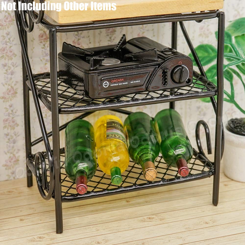 Odoria 1/12 Scale Miniature Bakers Rack - Black Metal & Wood Dollhouse Kitchen Decor