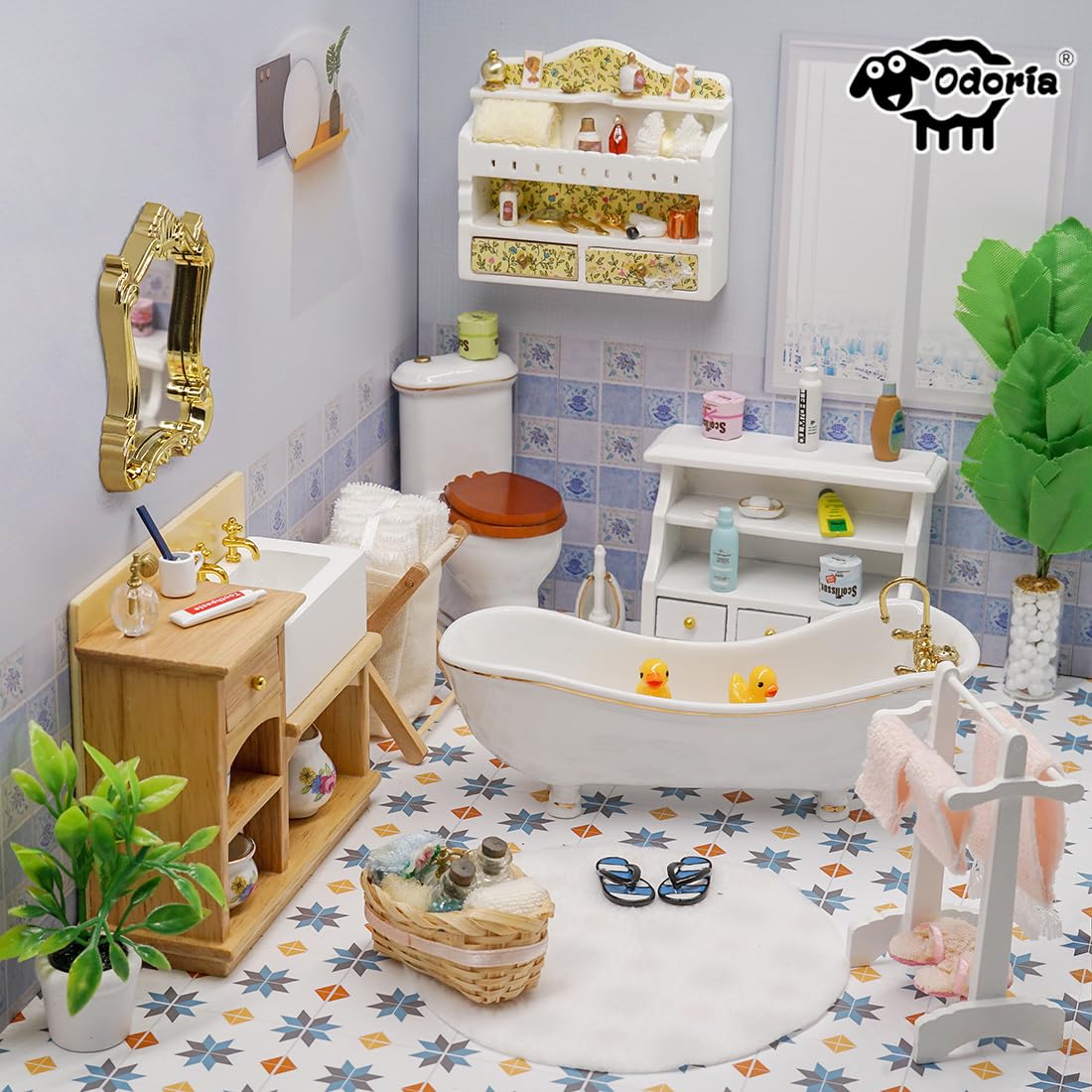 Odoria 1/12 Scale Miniature Bakers Rack - Black Metal & Wood Dollhouse Kitchen Decor