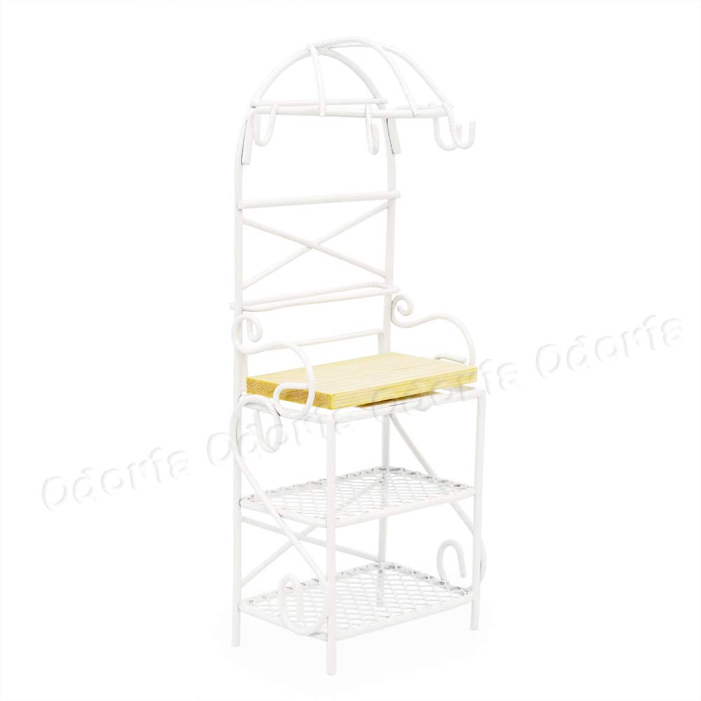 Odoria 1/12 Scale Miniature Bakers Rack for Dollhouse Kitchen - White Metal and Wood