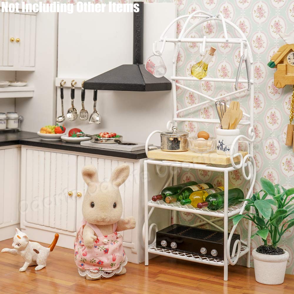 Odoria 1/12 Scale Miniature Bakers Rack for Dollhouse Kitchen - White Metal and Wood