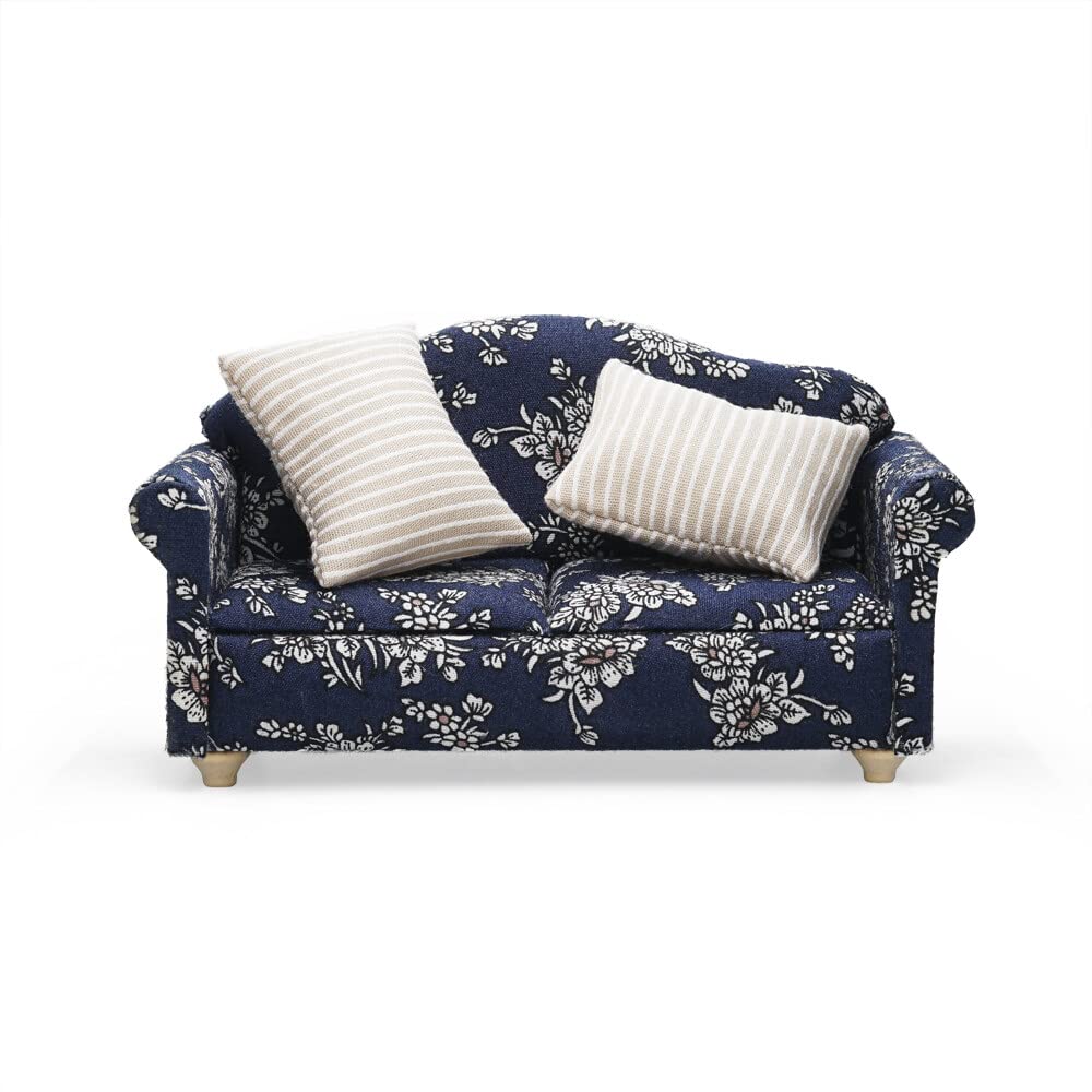 Odoria 1/12 Scale Miniature Couch – Dark Blue Dollhouse Sofa for Living Room Scenes