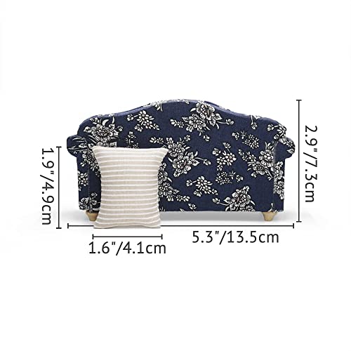 Odoria 1/12 Scale Miniature Couch – Dark Blue Dollhouse Sofa for Living Room Scenes