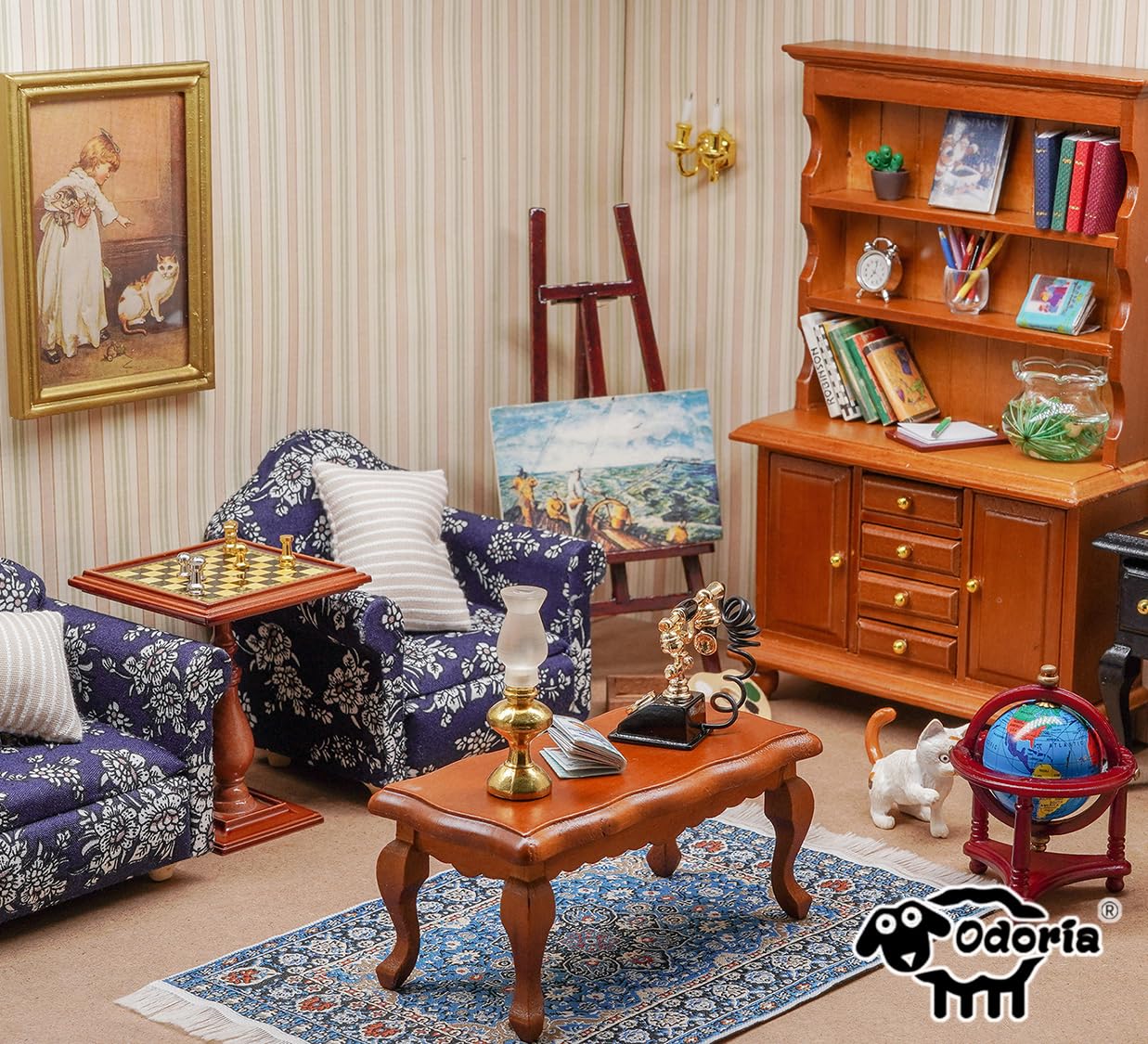 Odoria 1/12 Scale Miniature Couch with Floral Pattern for Dollhouse Living Room