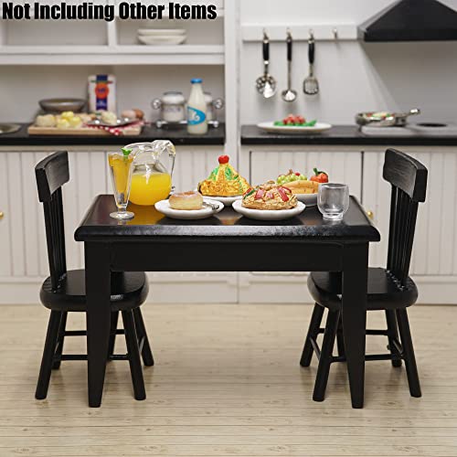Odoria 1/12 Scale Miniature Dining Table and Chairs Set for Dollhouse - Black