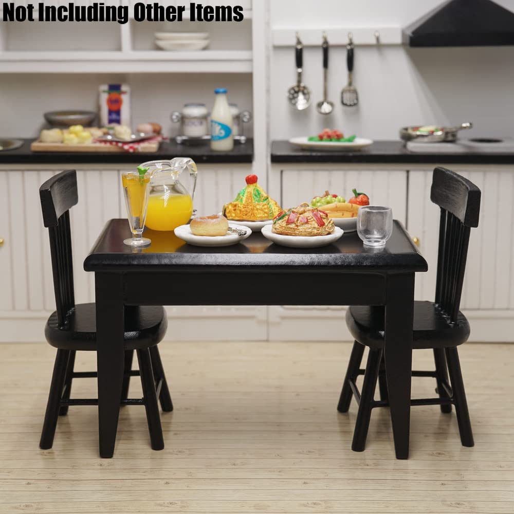 Odoria 1/12 Scale Miniature Dining Table and Chairs Set for Dollhouse - Black