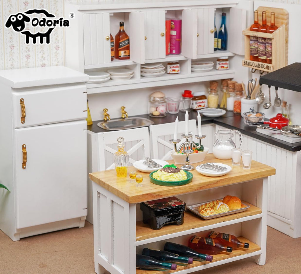 Odoria 1:12 Scale Miniature Wooden Dining Table & 2 Chairs for Dollhouse Kitchen - Unpainted Burlywood