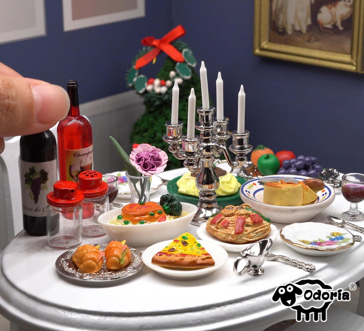 Odoria 1/6 Scale Porcelain Tea Set 8 Pieces for Dollhouse – Red Rose Design
