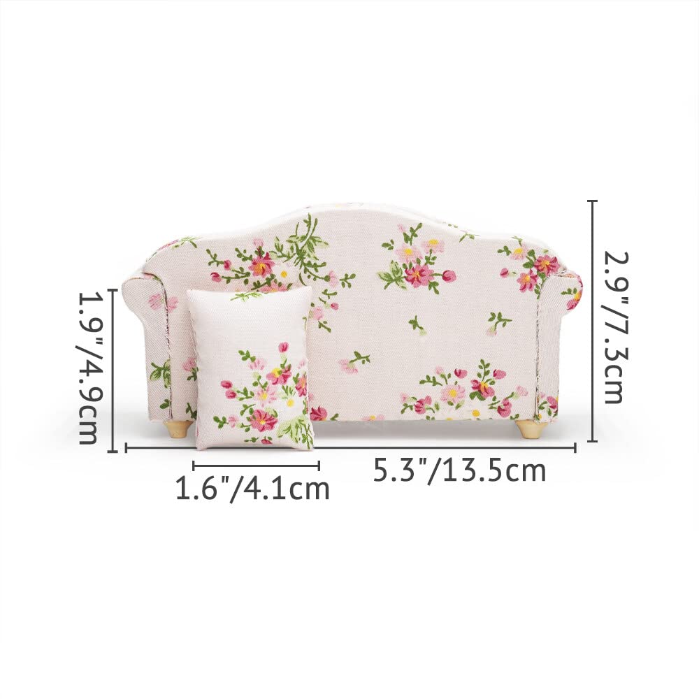Odoria Pink Miniature Couch Sofa for 1/12 Scale Dollhouse Furniture