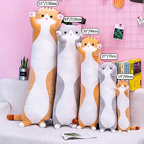 Oeonuas 19-Inch Gray Cat Plush Pillow – Long Body Cuddle Toy for Kids