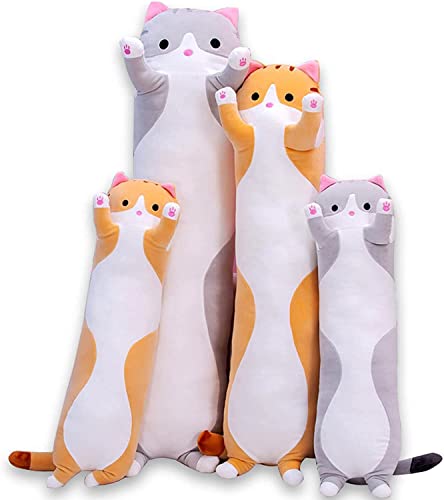 Oeonuas 19-Inch Gray Cat Plush Pillow – Long Body Cuddle Toy for Kids