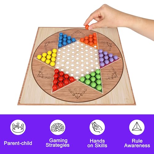 Offelec Classic Chinese Checkers Set – 13.5-Inch Foldable Board with 60 Acrylic Marbles for 2-6 Players, Family Game Night & Travel