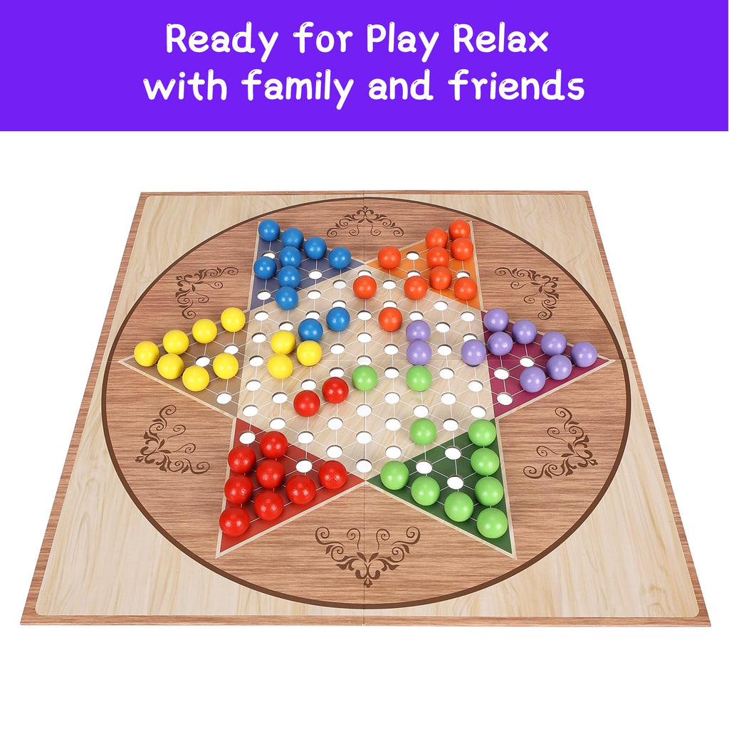 Offelec Classic Chinese Checkers Set – 13.5-Inch Foldable Board with 60 Acrylic Marbles for 2-6 Players, Family Game Night & Travel