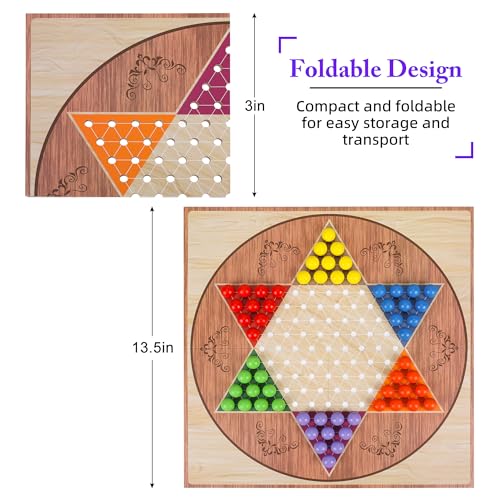 Offelec Classic Chinese Checkers Set – 13.5-Inch Foldable Board with 60 Acrylic Marbles for 2-6 Players, Family Game Night & Travel