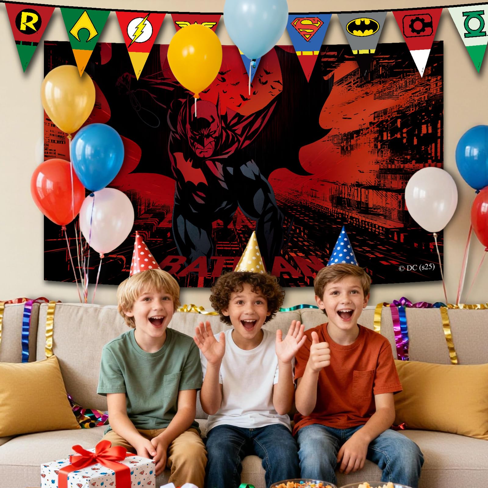 Official DC Batman Party Backdrop Banner 3x5ft – Red City Night Design for Birthdays & Decor