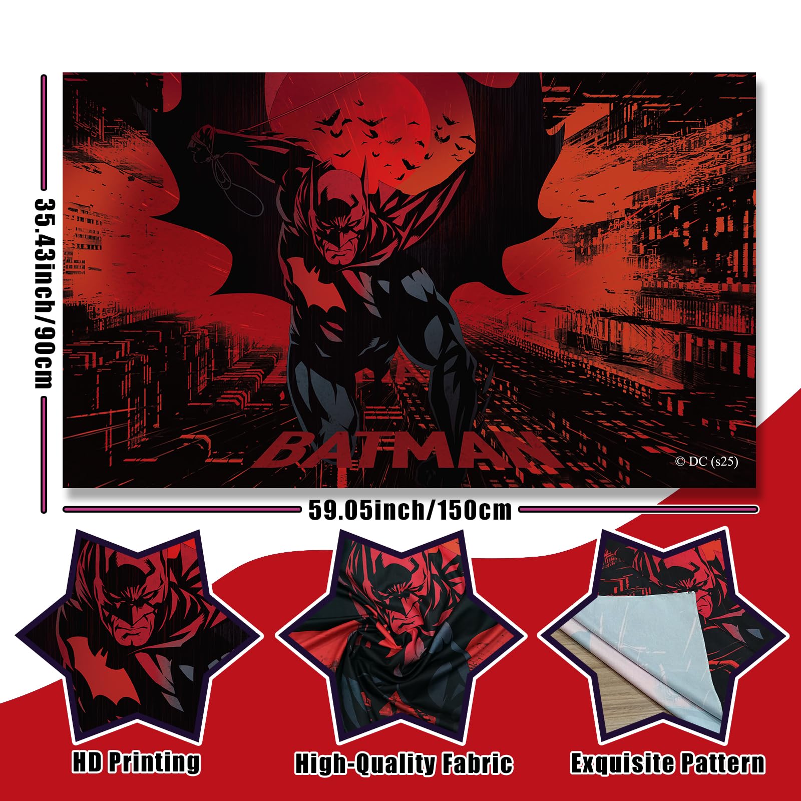 Official DC Batman Party Backdrop Banner 3x5ft – Red City Night Design for Birthdays & Decor