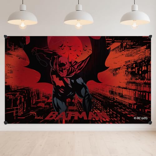 Official DC Batman Party Backdrop Banner 3x5ft – Red City Night Design for Birthdays & Decor