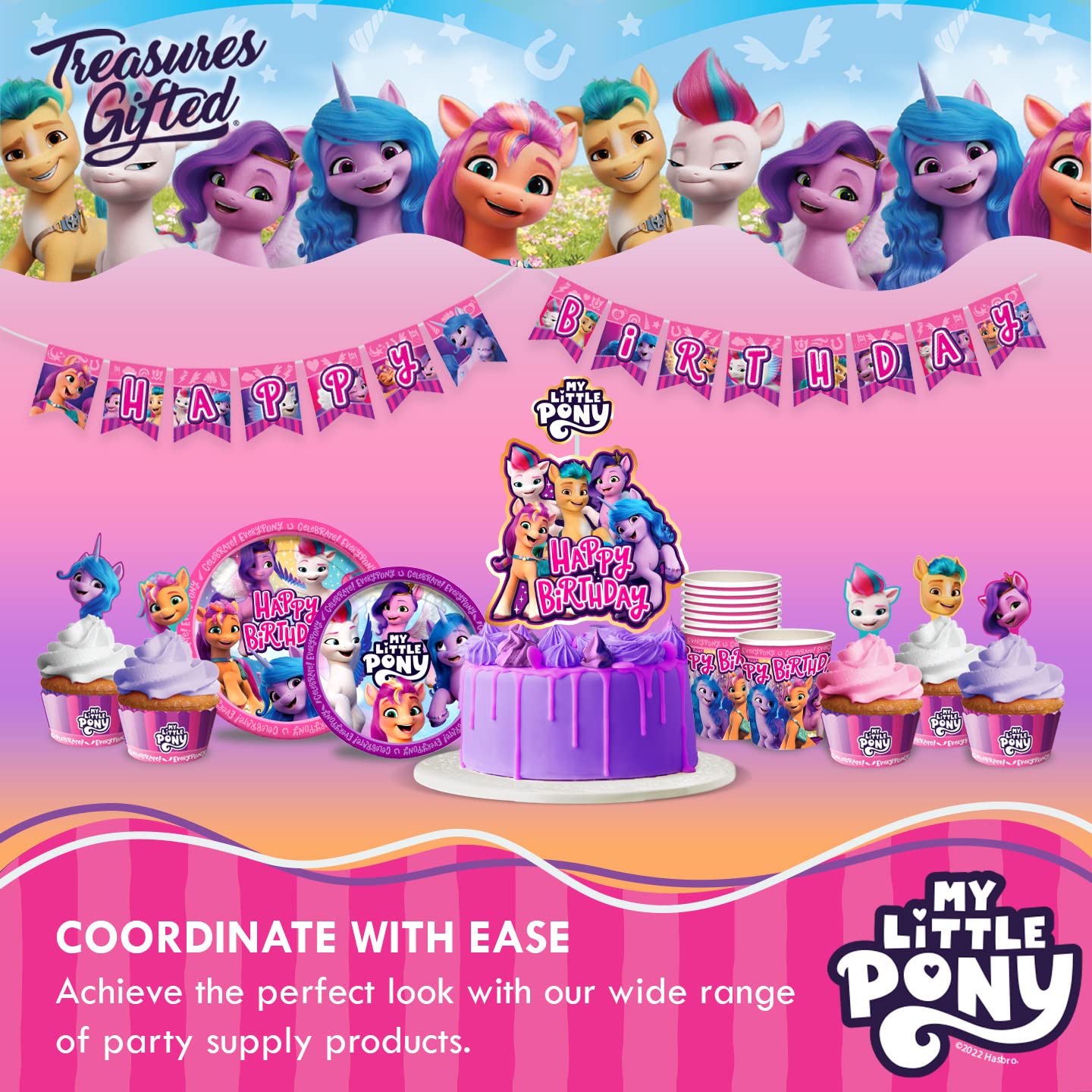 Officially Licensed My Little Pony Plastic Tablecloth 54x108 Inches - Mane 5 Characters