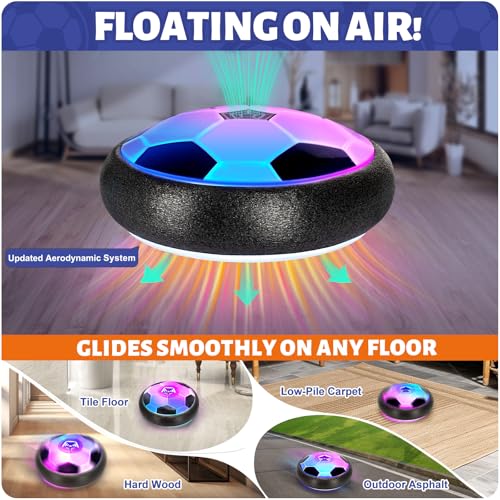 Officygnet Hover Soccer Ball with LED Lights for Kids Ages 4-12 - Indoor Air Floating Soccer Toy