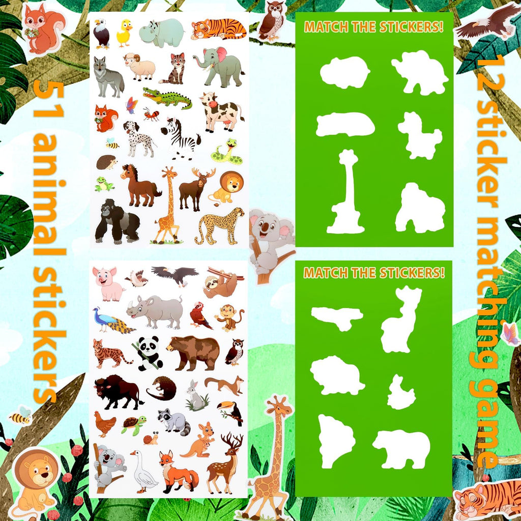OIBUTUR Reusable Jelly Sticker Book for Toddlers 2-4 - 51 Animal Stickers, Silicone Travel Activities for Plane