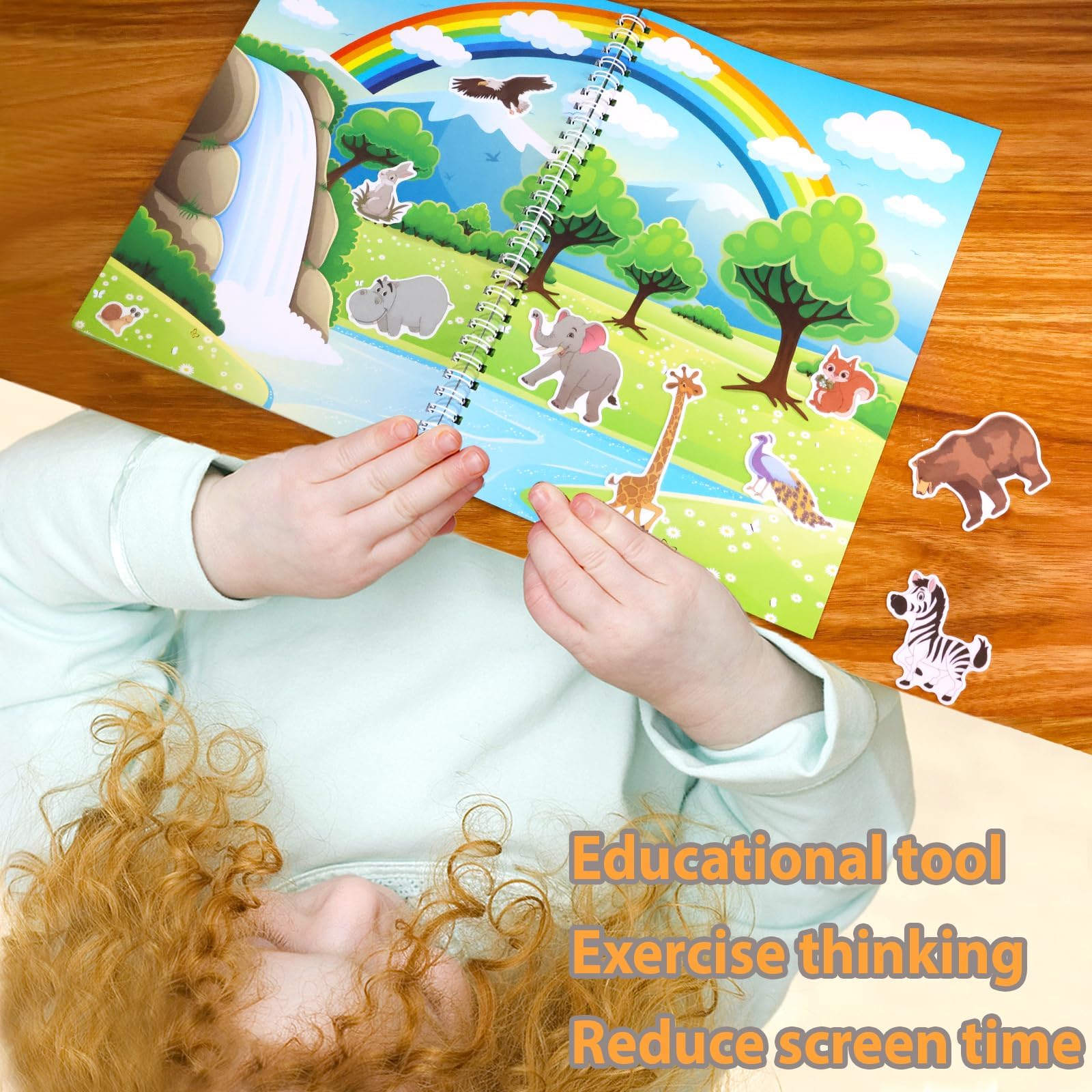 OIBUTUR Reusable Jelly Sticker Book for Toddlers 2-4 - 51 Animal Stickers, Silicone Travel Activities for Plane