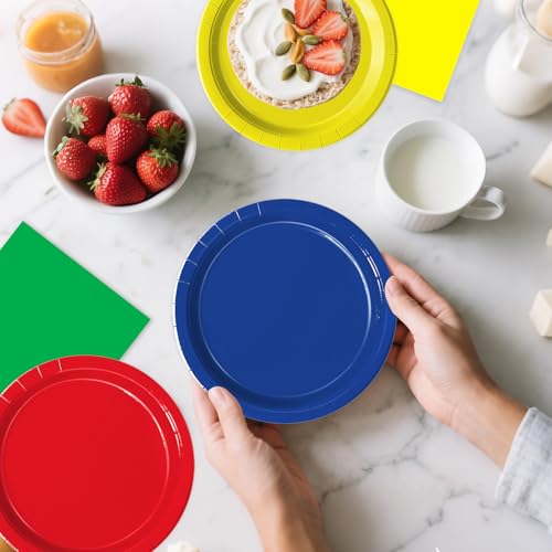 Oigco 60 PCS Colorful Paper Plates and Napkins Set – Pastel Rainbow Disposable Tableware for Parties, Birthdays, Baby Showers
