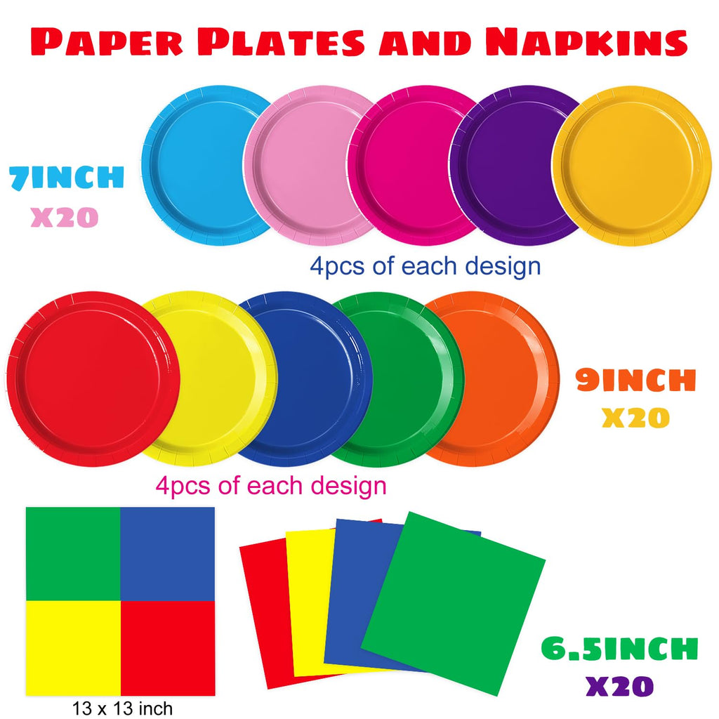 Oigco 60 PCS Colorful Paper Plates and Napkins Set – Pastel Rainbow Disposable Tableware for Parties, Birthdays, Baby Showers