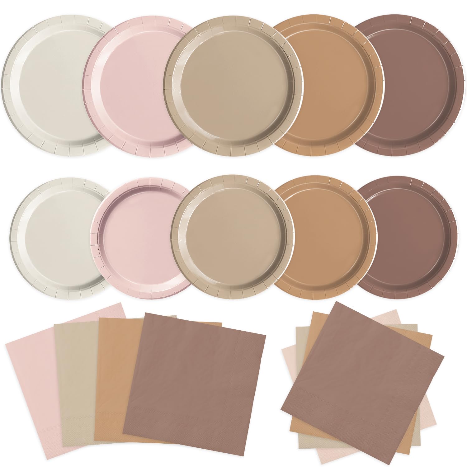 Oigco 60-Piece Brown Boho Paper Plates and Napkins Set – Gradient Dinner & Dessert Plates for Baby Shower, Birthday, Wedding Party Supplies