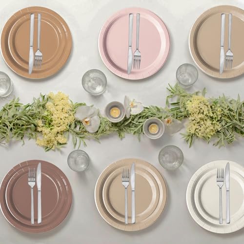 Oigco 60-Piece Brown Boho Paper Plates and Napkins Set – Gradient Dinner & Dessert Plates for Baby Shower, Birthday, Wedding Party Supplies