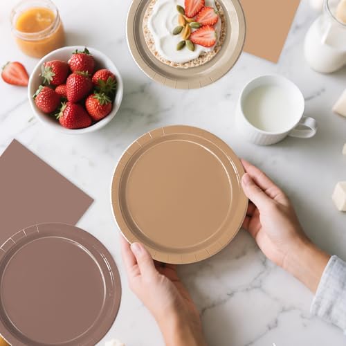 Oigco 60-Piece Brown Boho Paper Plates and Napkins Set – Gradient Dinner & Dessert Plates for Baby Shower, Birthday, Wedding Party Supplies