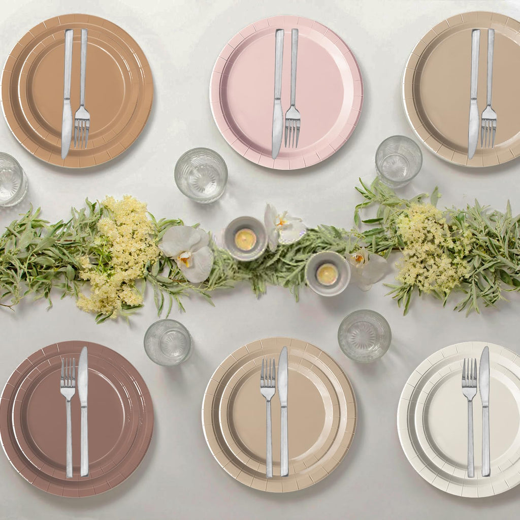 Oigco 60-Piece Brown Boho Paper Plates and Napkins Set – Gradient Dinner & Dessert Plates for Baby Shower, Birthday, Wedding Party Supplies