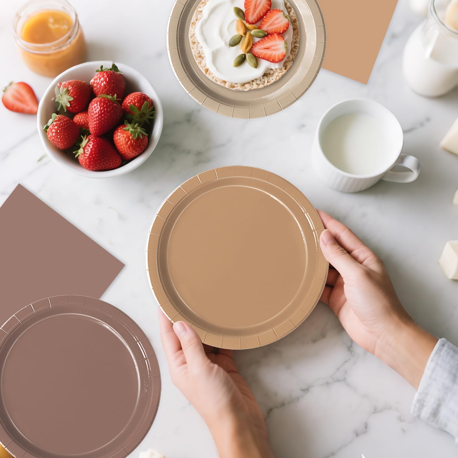 Oigco 60-Piece Brown Boho Paper Plates and Napkins Set – Gradient Dinner & Dessert Plates for Baby Shower, Birthday, Wedding Party Supplies