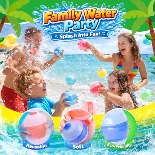 Oiqieay Self-Sealing Reusable Water Balloons – 6 Pack Soft Silicone Splash Balls for Kids Ages 3+
