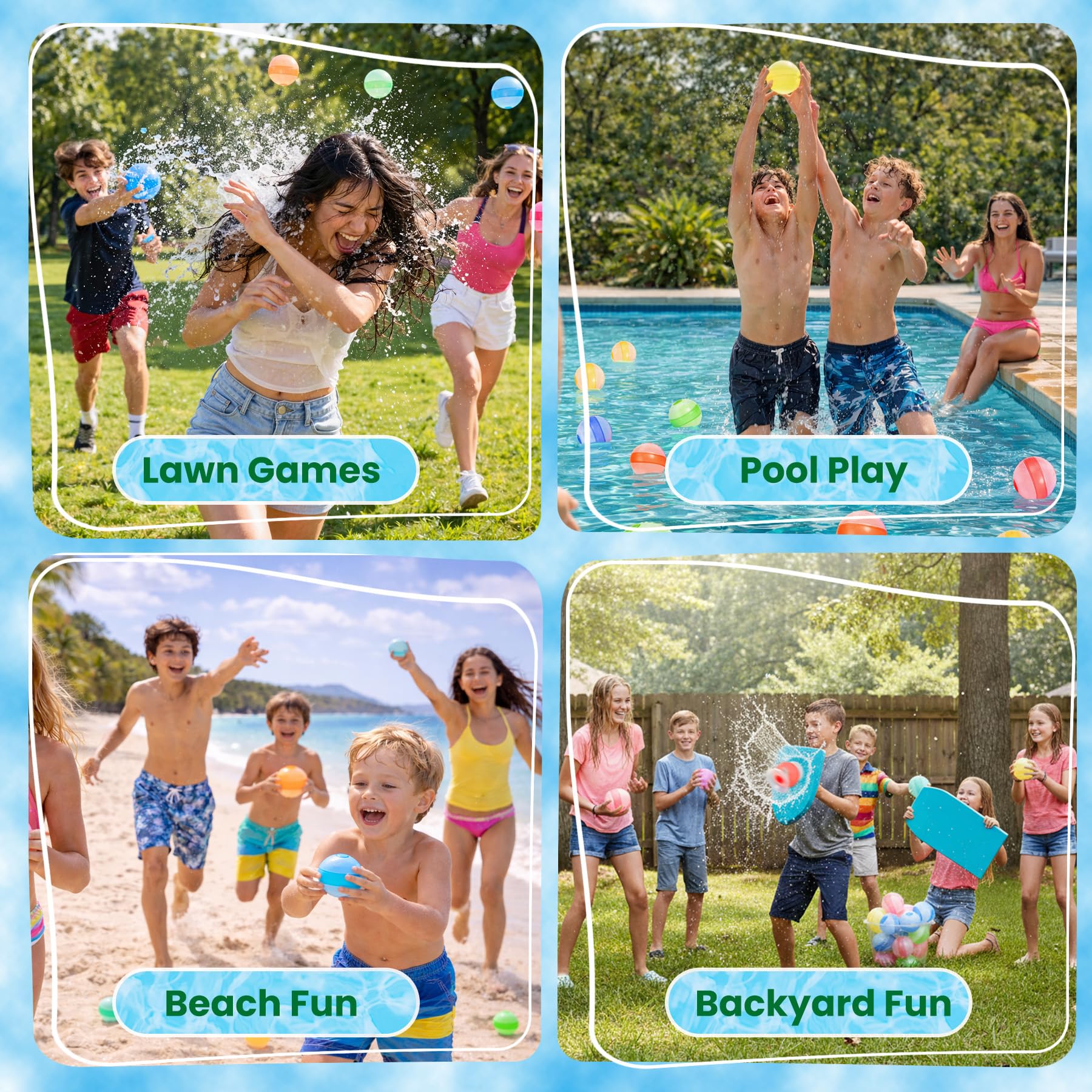 Oiqieay Self-Sealing Reusable Water Balloons – 6 Pack Soft Silicone Splash Balls for Kids Ages 3+