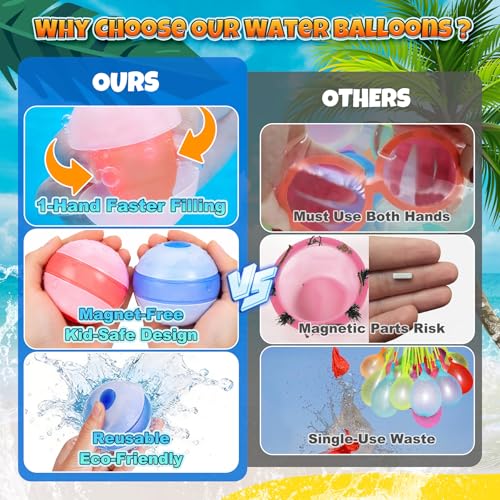 Oiqieay Self-Sealing Reusable Water Balloons – 6 Pack Soft Silicone Splash Balls for Kids Ages 3+