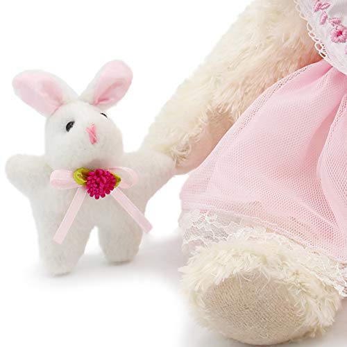 Oitscute 10 Inch Baby Teddy Bear with Pink Lace Dress and Rabbit Design – Super Soft Plush Toy for Ages 1+