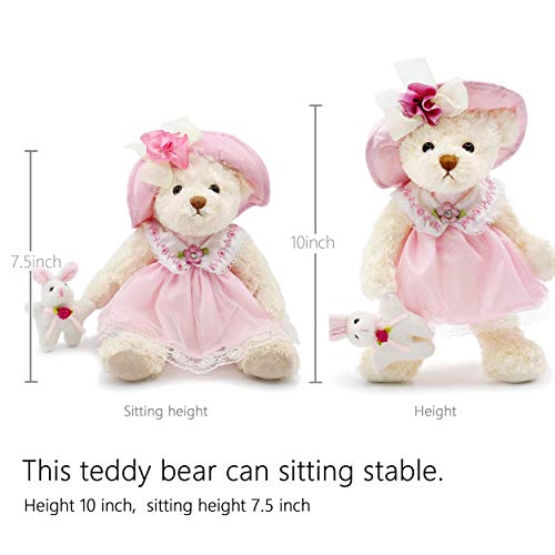 Oitscute 10 Inch Baby Teddy Bear with Pink Lace Dress and Rabbit Design – Super Soft Plush Toy for Ages 1+