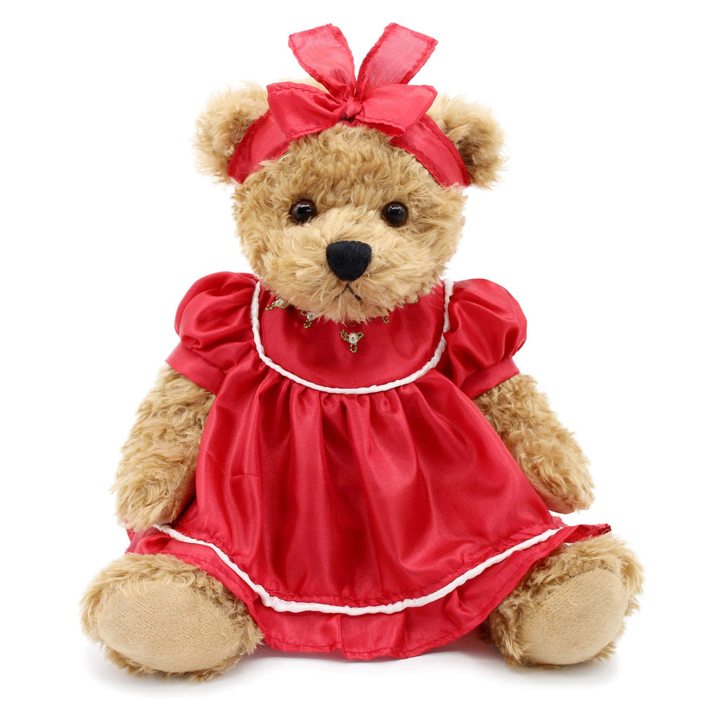 Oitscute 10 Inch Baby Teddy Bear with Red Lace Dress – Soft Plush Stuffed Animal