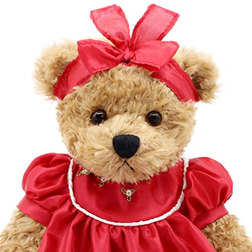 Oitscute 10 Inch Baby Teddy Bear with Red Lace Dress – Soft Plush Stuffed Animal