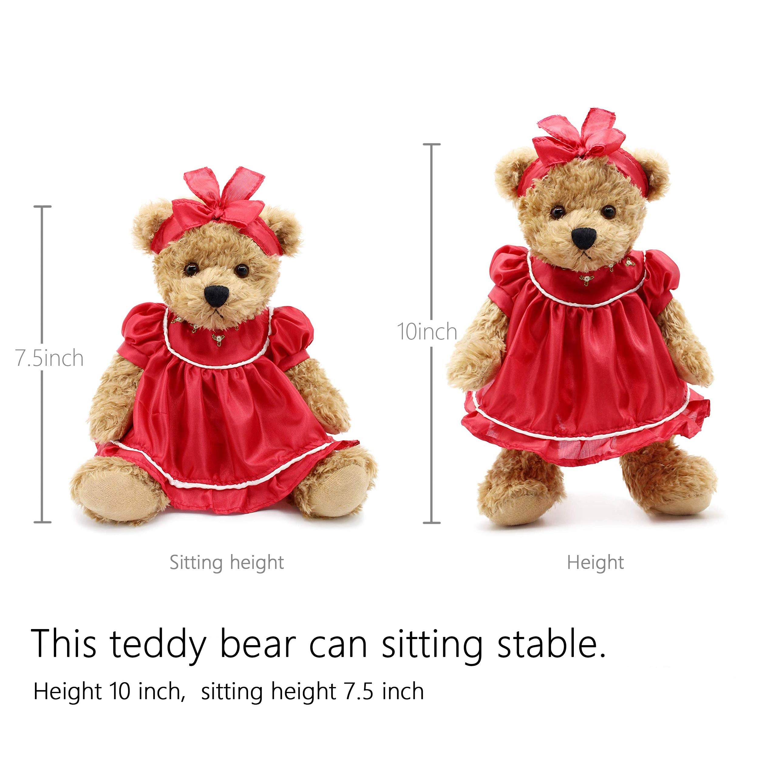 Oitscute 10 Inch Baby Teddy Bear with Red Lace Dress – Soft Plush Stuffed Animal