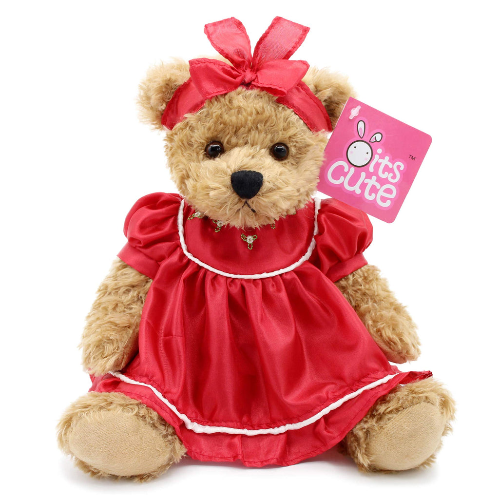 Oitscute 10 Inch Baby Teddy Bear with Red Lace Dress – Soft Plush Stuffed Animal